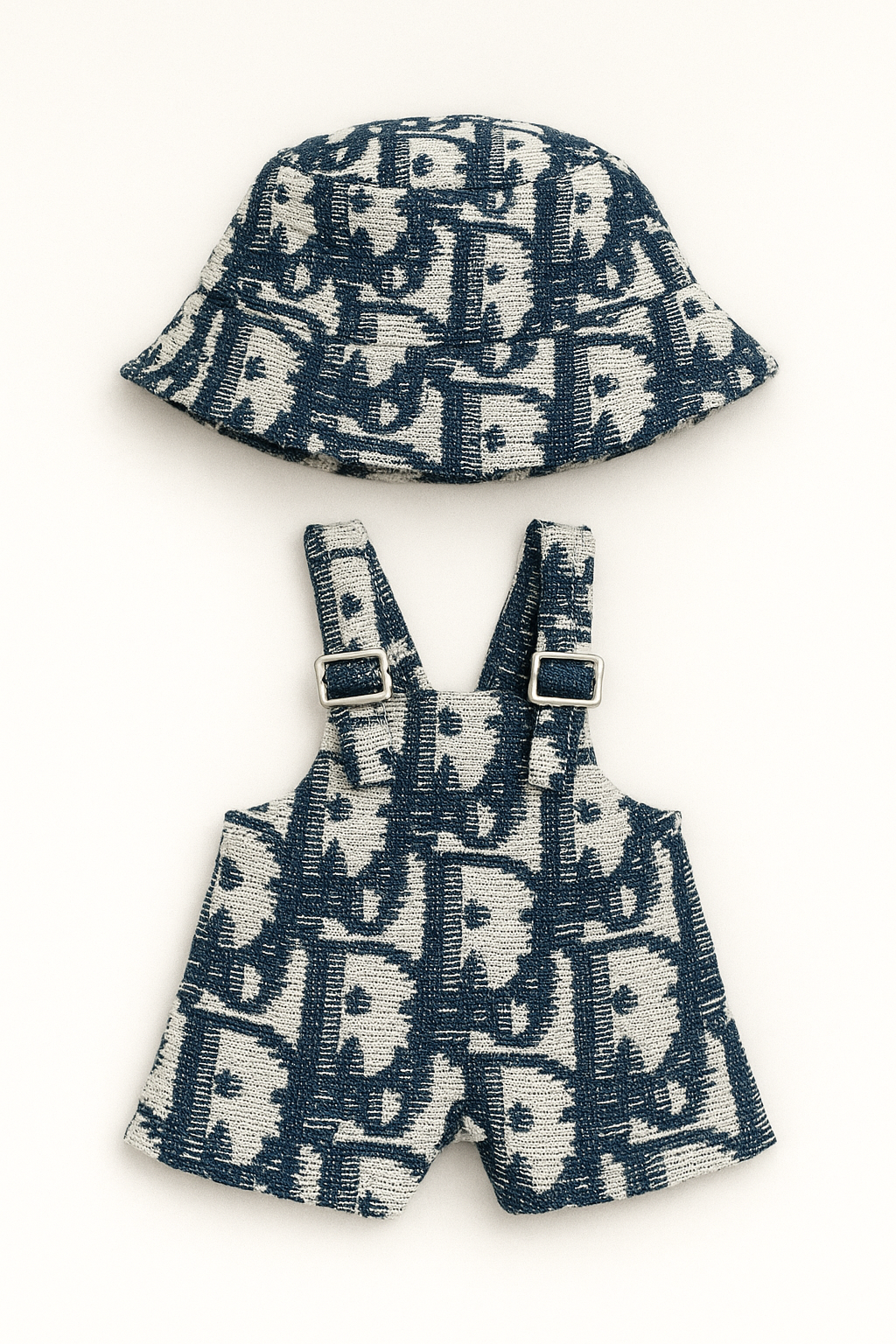 Labubu Dior-Inspired Monogram Overalls With Black Strap & Hat Set - For Labubu